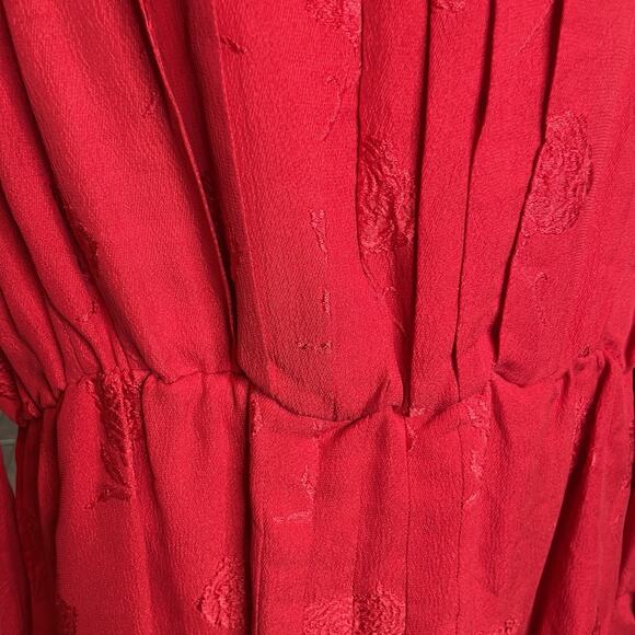 Vintage Tonico Paris Women's Red Floral Textured Midi Dress Est. Size M 80’s - Picture 9 of 13